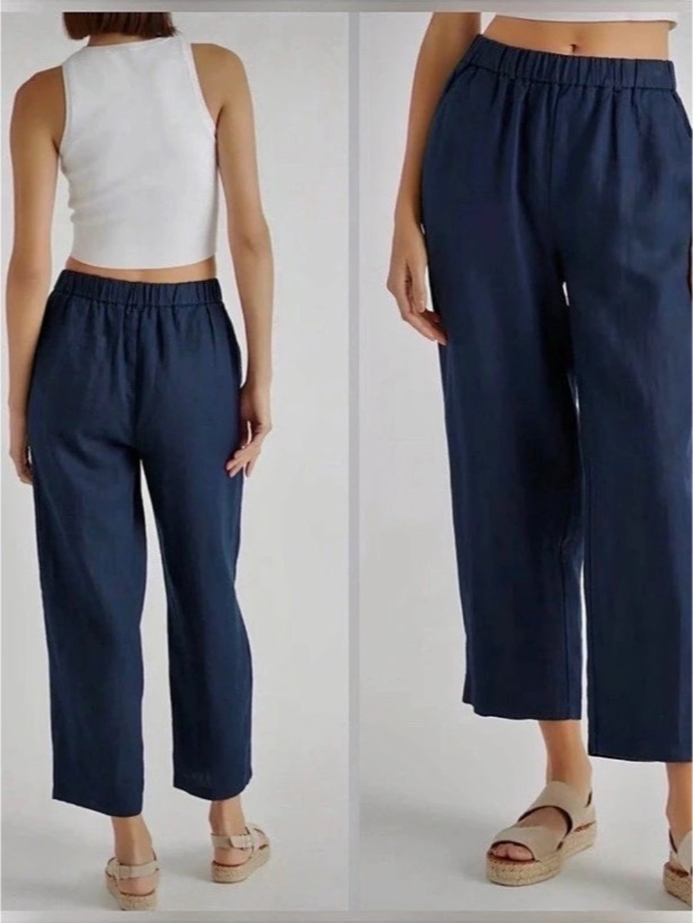 Quince European Linen Pants Linen Ankle Pants in Deep Blue Size Medium